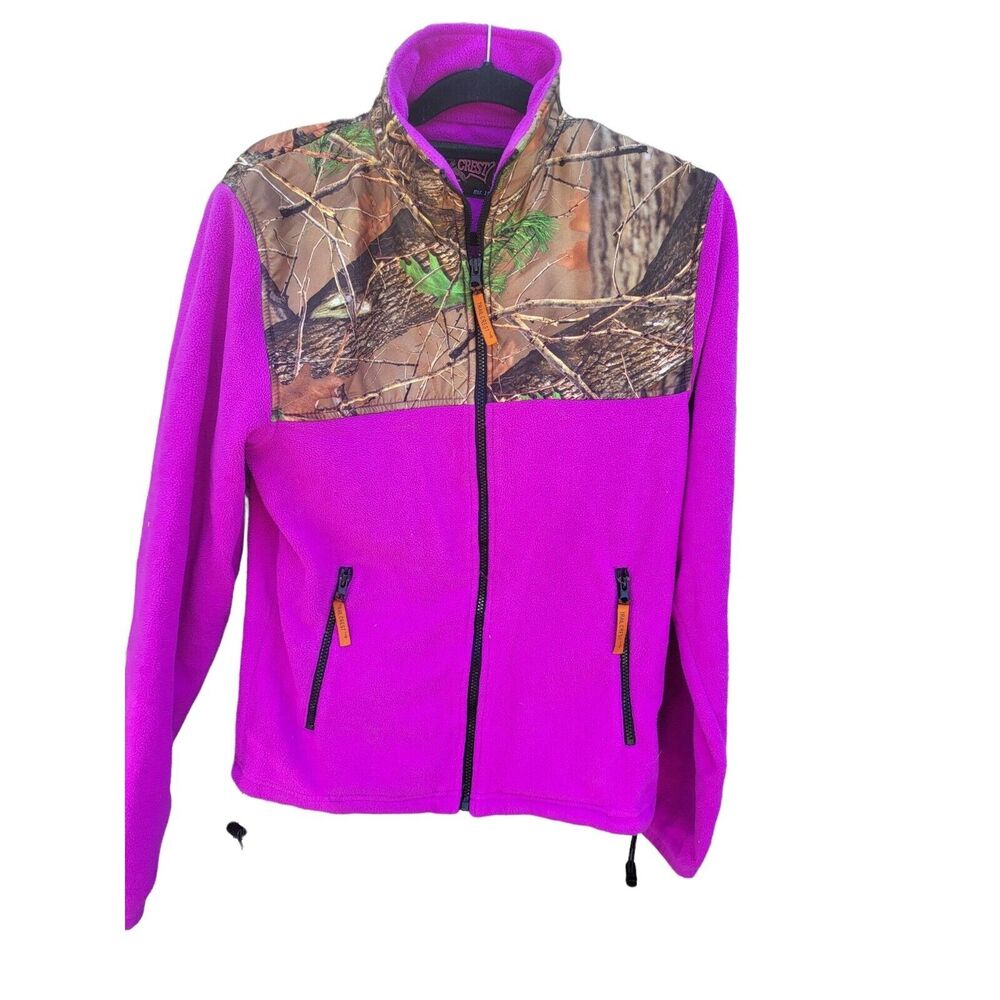 Trail Crest Fleece Zip Up Small Womens‎ Purple Camo Long Sleeve Full Zip